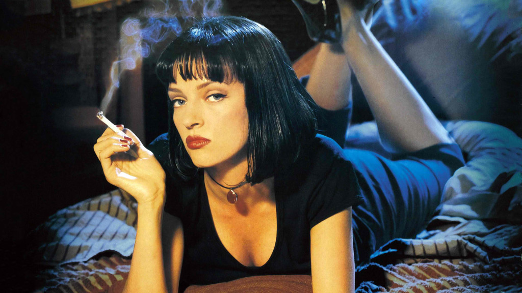 Mia smoking a cigarette in the movie Pulp Fiction